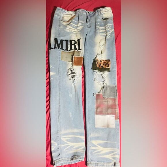 2 Item Bundle - Nike Bomber Jacket XL - Amiri Patchwork Jeans Sz 38 - Blue Grey - Picture 12 of 14